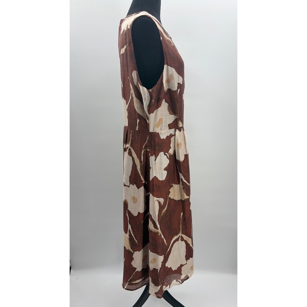 Ann Taylor Factory Womens Brown Floral Lyocell Linen Button Front‎ Midi Dress 14 - Picture 2 of 8